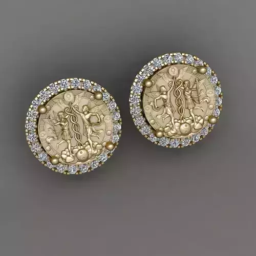 GEMINI ZODIAC ROUND Horoscope earring  3d Print Model
