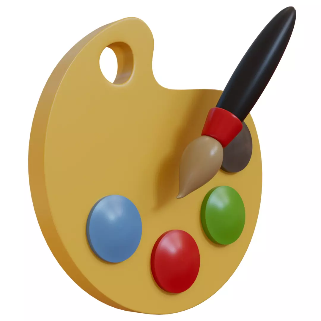 Brush and Color Palette Low-poly 3D model
