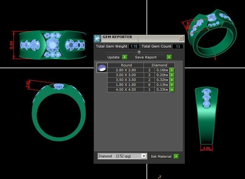 Diamond Men Ring Cad File MR 80 3D print model_1