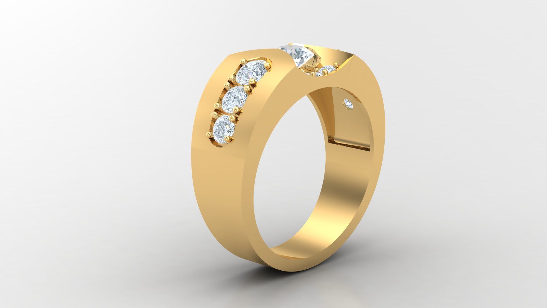 Diamond Men Ring Cad File MR 80 3D print model_3