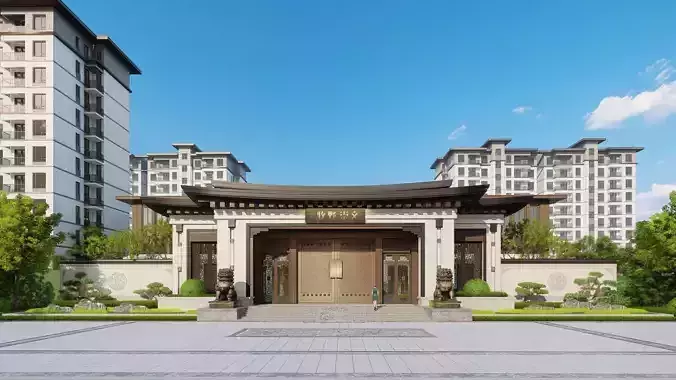 Chinese style community gate  landscape