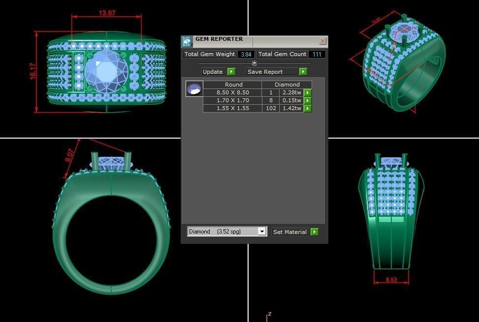 Diamond Men Ring Cad File MR 72 3D print model_1