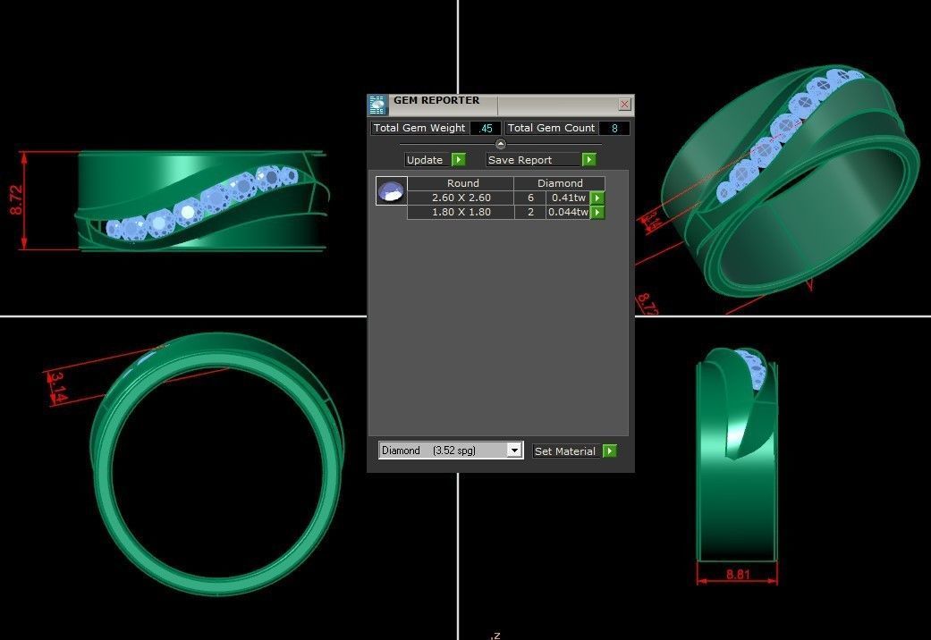 Diamond Men Ring Cad File MR  66 3D print model_1