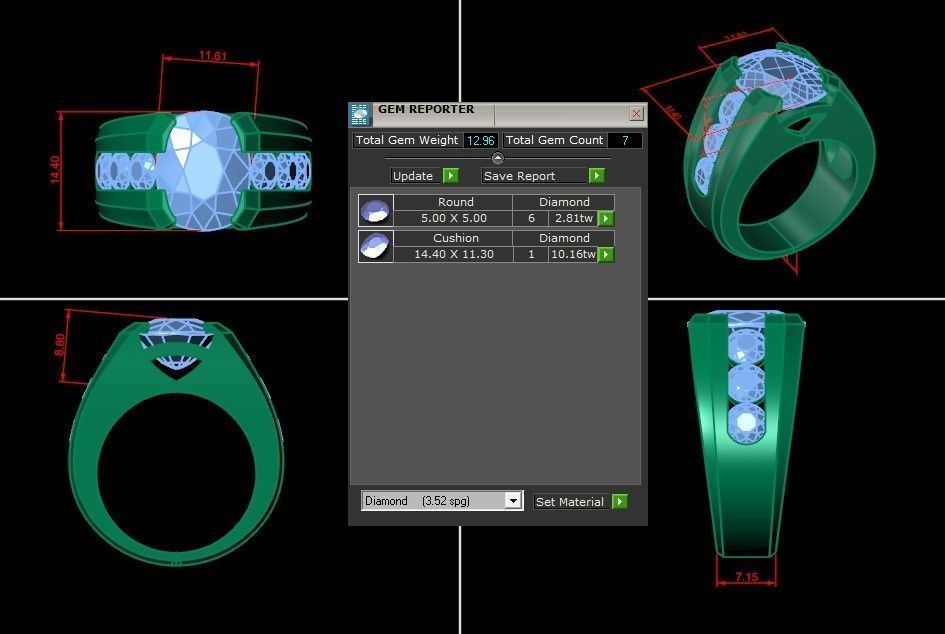 Diamond Men Ring Cad File MR 61 3D print model_1