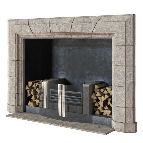 Modern Stone Fireplace 3D model