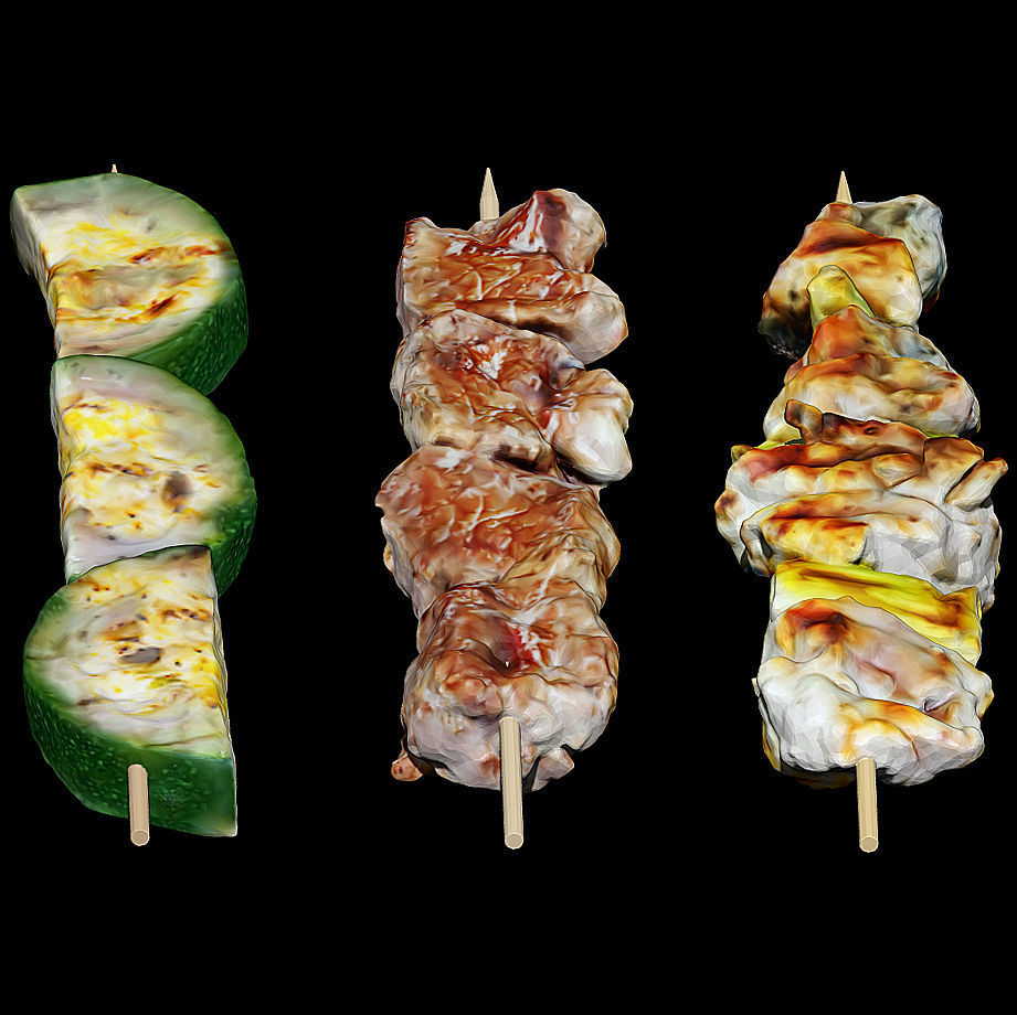 Yakitori Set Robata Japanese Food Chicken Onion Beef Zucchini 3D print model_3