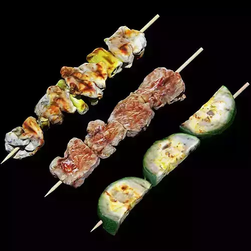 Yakitori Set Robata Japanese Food Chicken Onion Beef Zucchini 3D print model