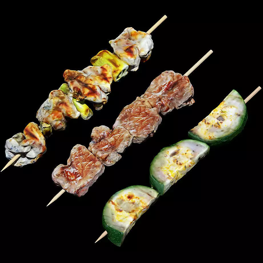 Yakitori Set Robata Japanese Food Chicken Onion Beef Zucchini 3D print model_0