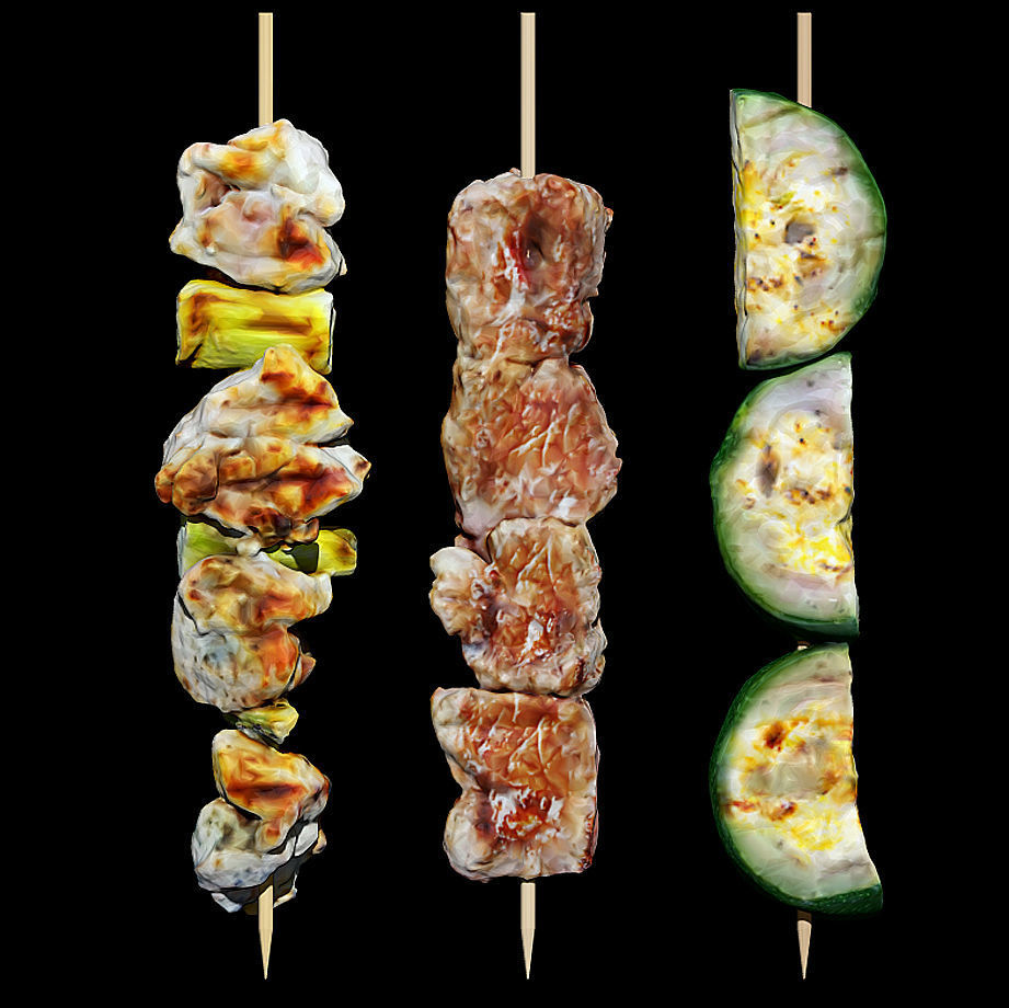Yakitori Set Robata Japanese Food Chicken Onion Beef Zucchini 3D print model_1