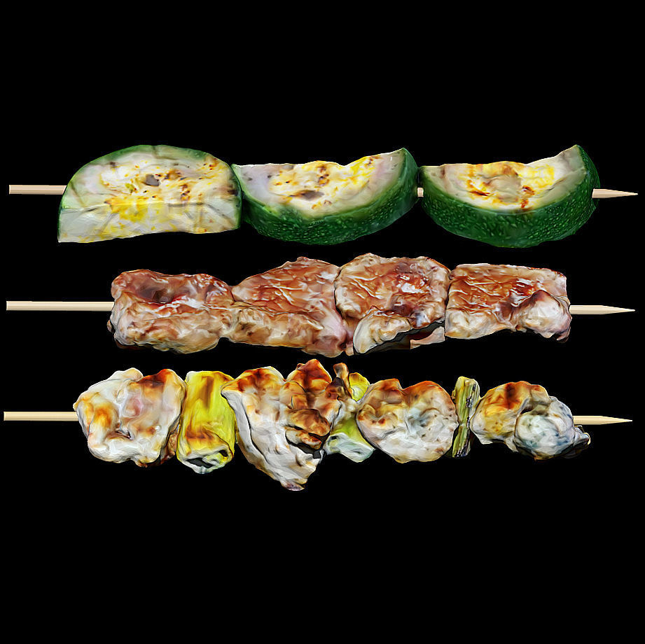 Yakitori Set Robata Japanese Food Chicken Onion Beef Zucchini 3D print model_2