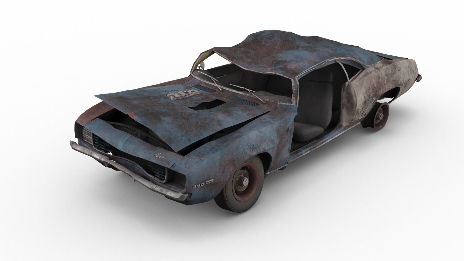 Crashed Chevrolet camaro 1969 Low-poly 3D model_10