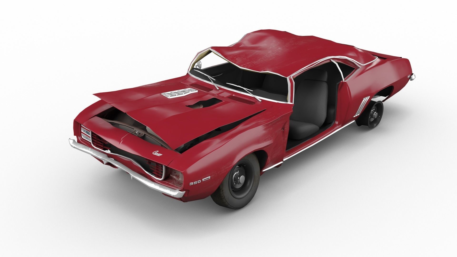 Crashed Chevrolet camaro 1969 Low-poly 3D model_7