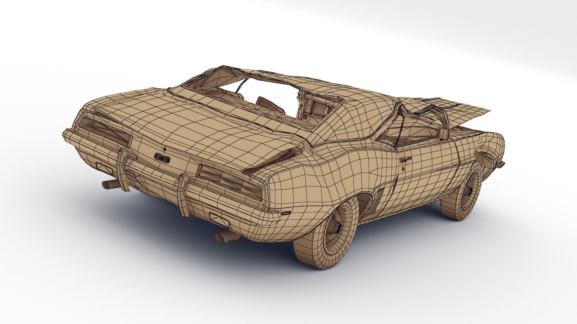 Crashed Chevrolet camaro 1969 Low-poly 3D model_25