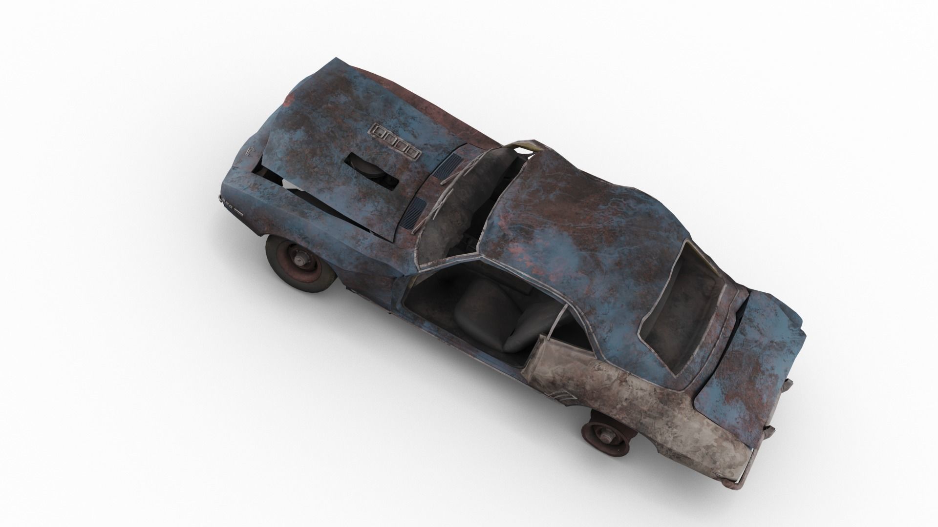 Crashed Chevrolet camaro 1969 Low-poly 3D model_16