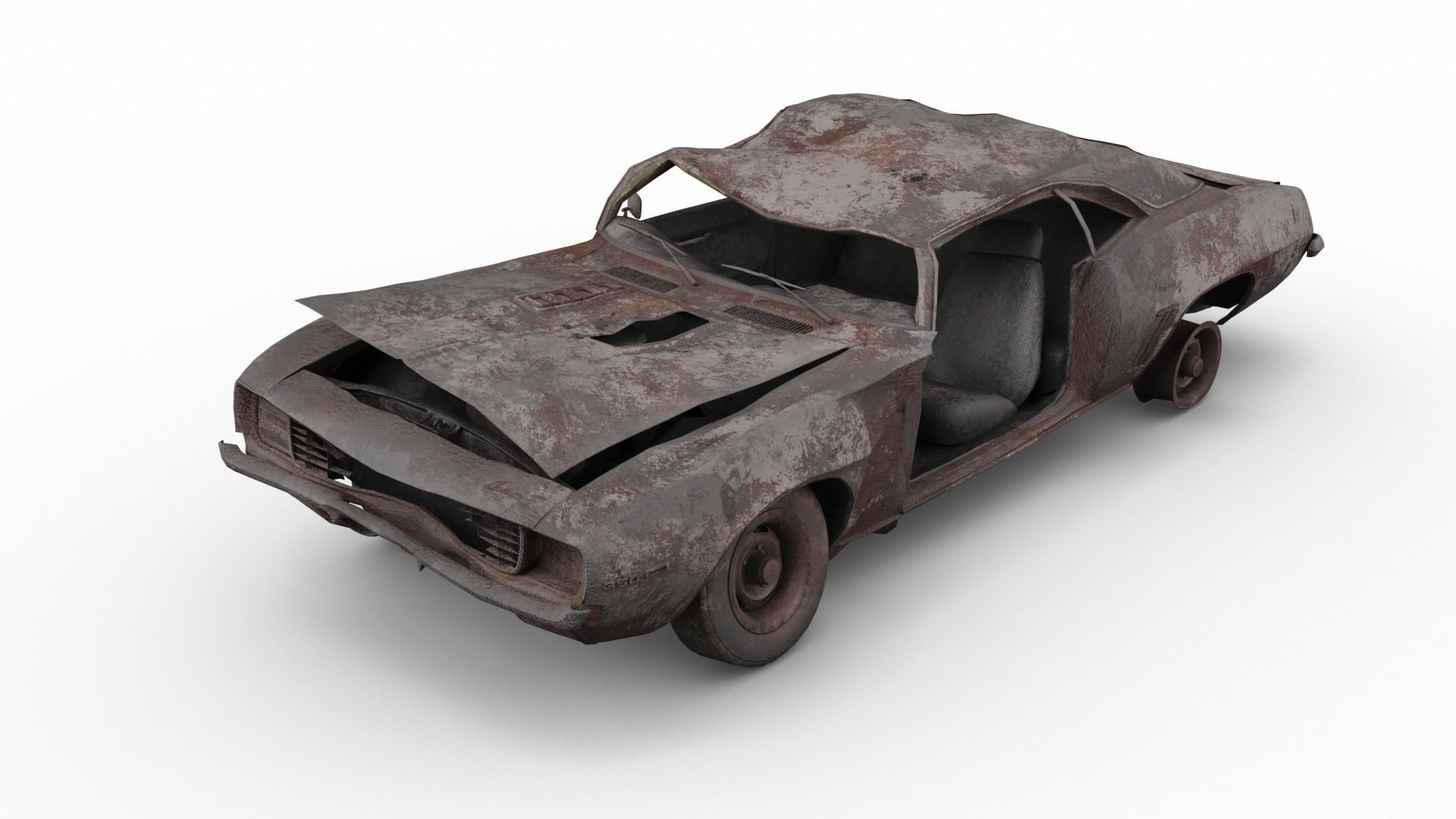 Crashed Chevrolet camaro 1969 Low-poly 3D model_12