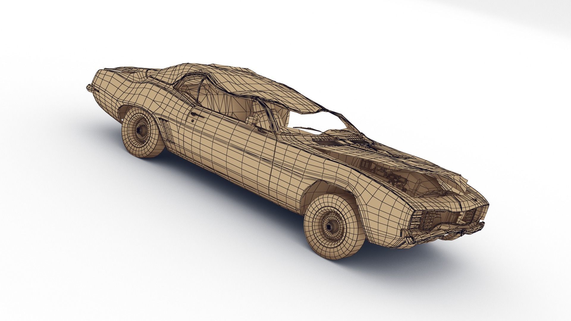 Crashed Chevrolet camaro 1969 Low-poly 3D model_26