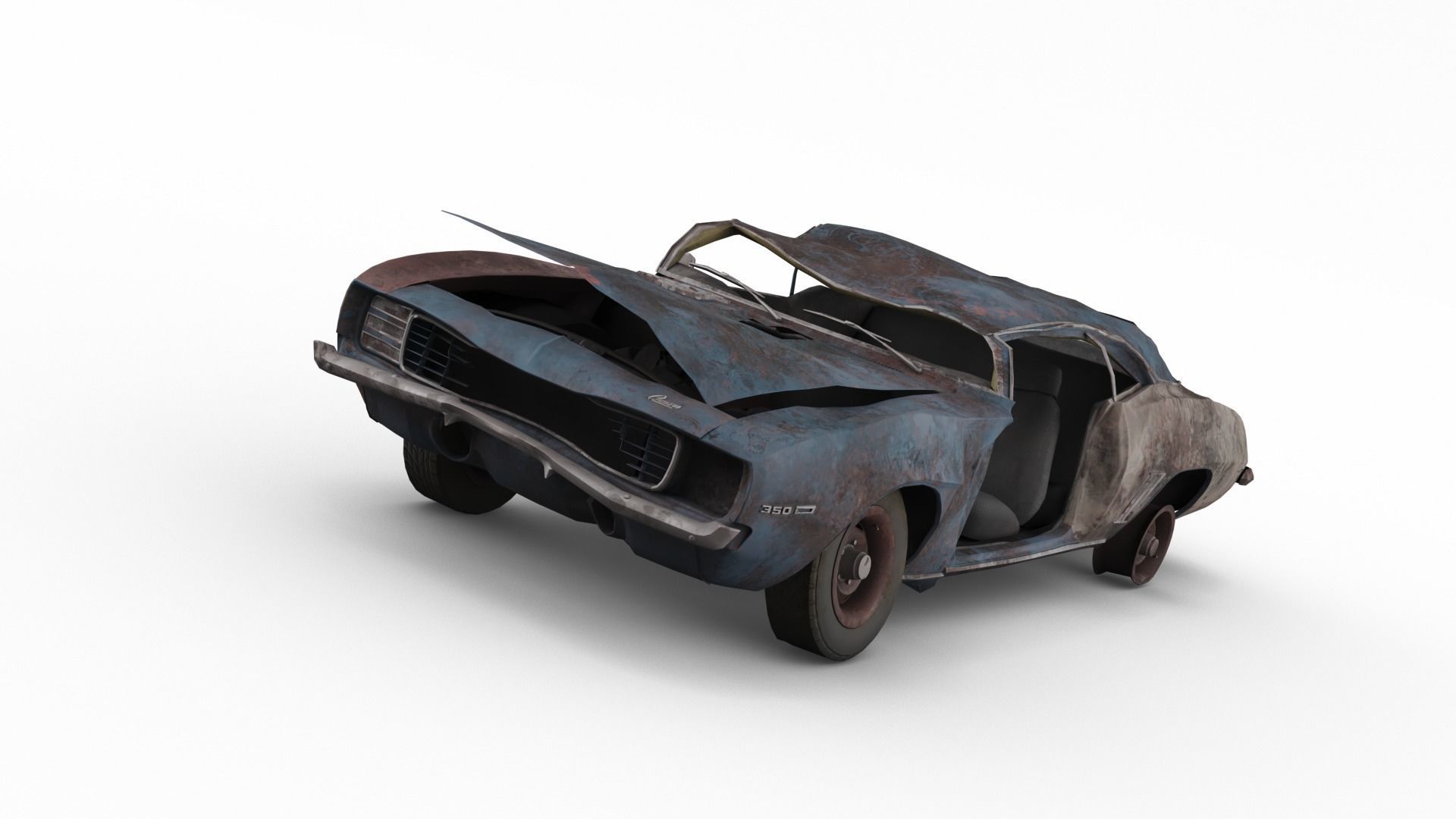 Crashed Chevrolet camaro 1969 Low-poly 3D model_2
