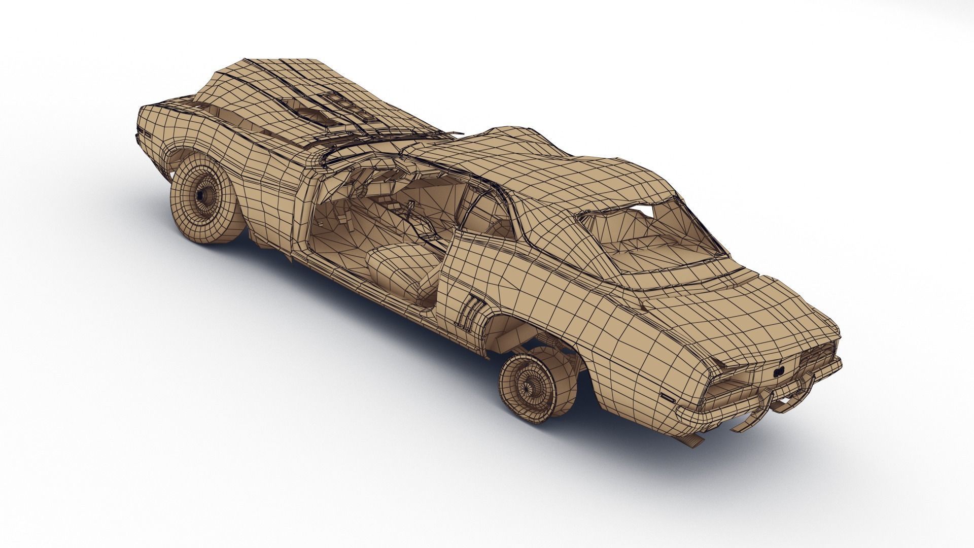 Crashed Chevrolet camaro 1969 Low-poly 3D model_29