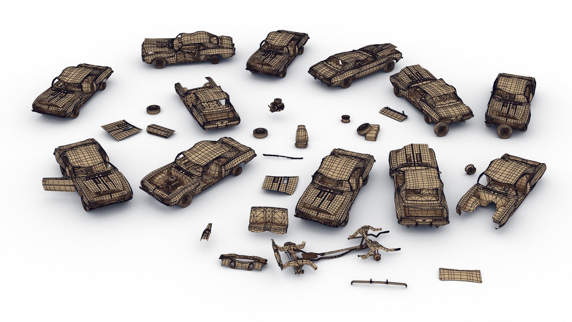 Crashed Chevrolet camaro 1969 Low-poly 3D model_24