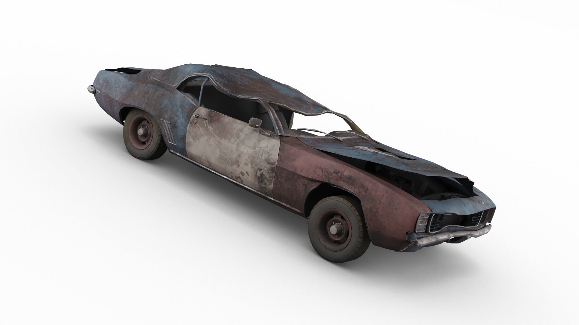 Crashed Chevrolet camaro 1969 Low-poly 3D model_19