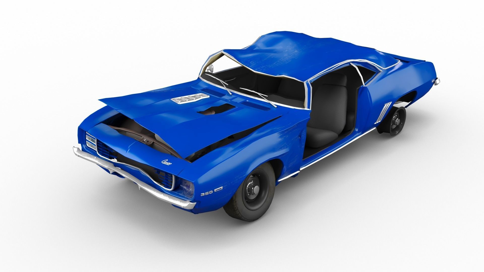 Crashed Chevrolet camaro 1969 Low-poly 3D model_5