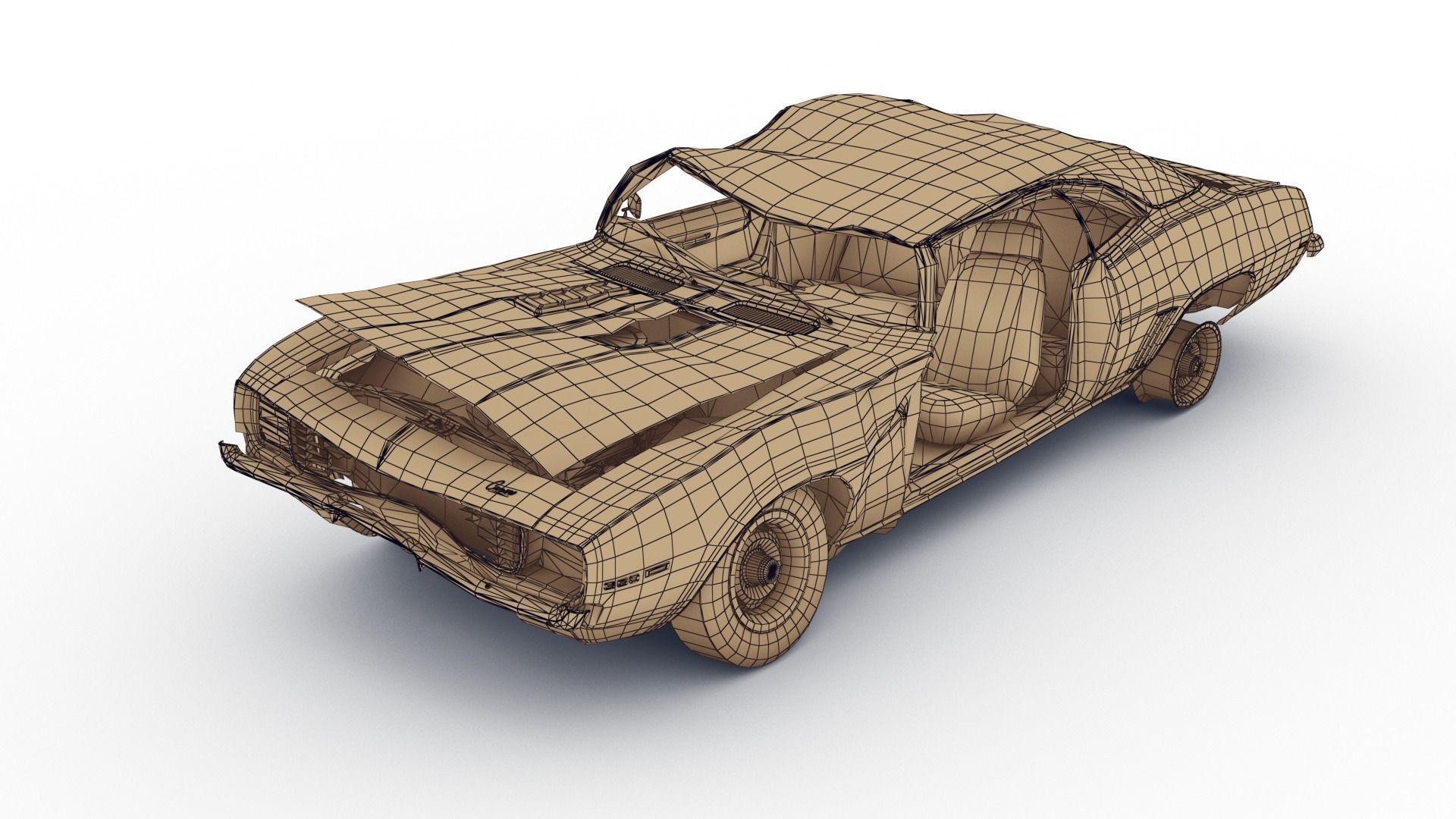 Crashed Chevrolet camaro 1969 Low-poly 3D model_31