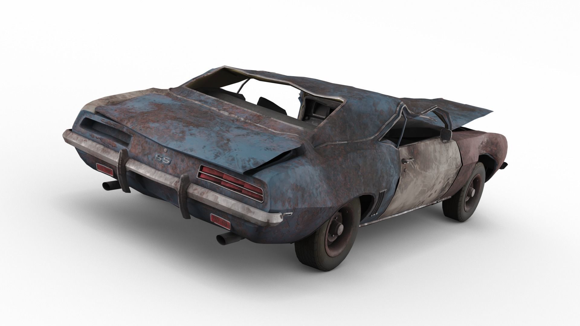 Crashed Chevrolet camaro 1969 Low-poly 3D model_18