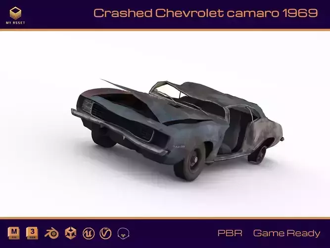 Crashed Chevrolet camaro 1969 Low-poly 3D model