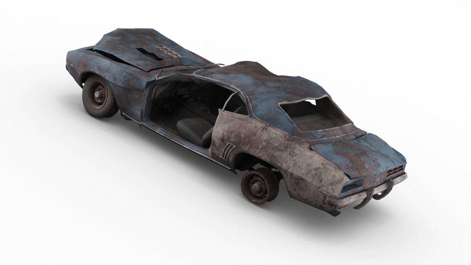 Crashed Chevrolet camaro 1969 Low-poly 3D model_15