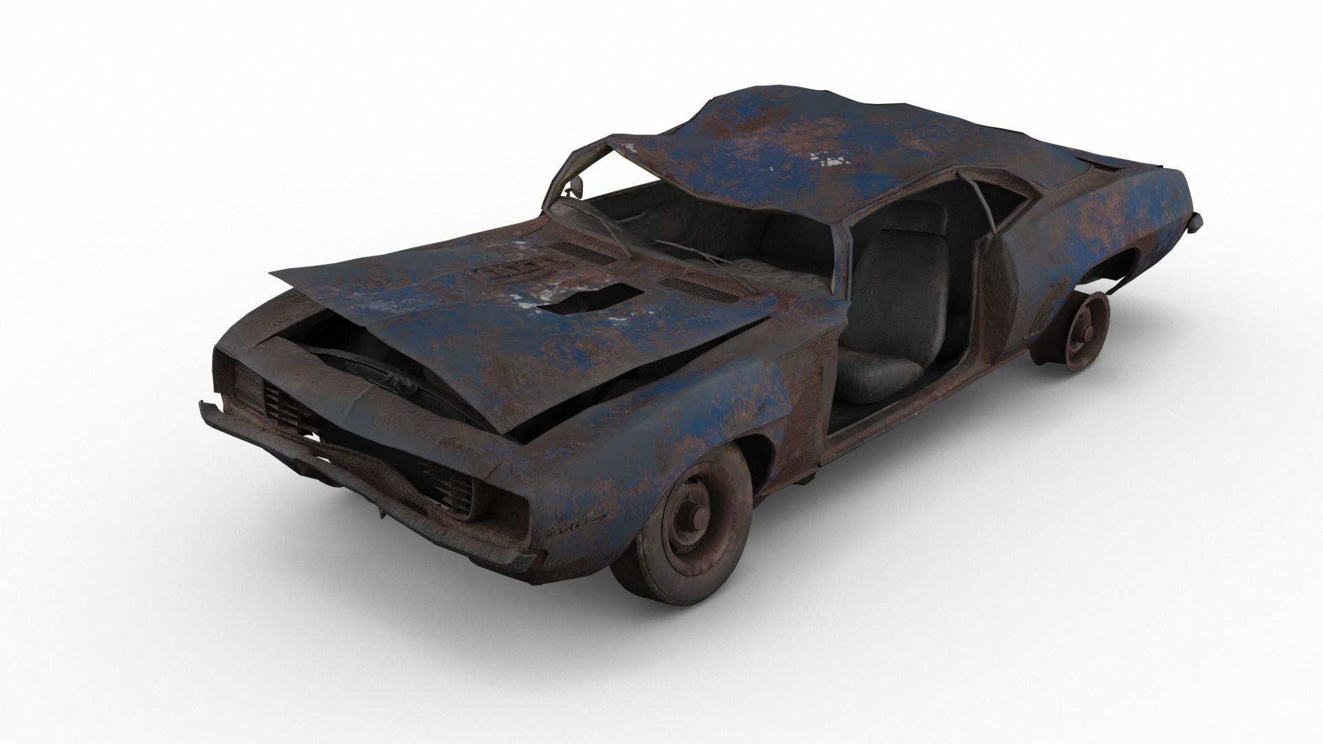 Crashed Chevrolet camaro 1969 Low-poly 3D model_21