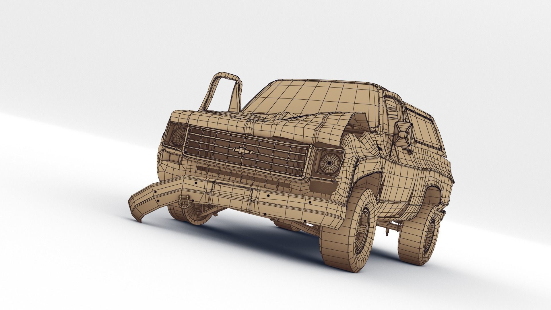 Crashed Chevrolet K5 Blazer 1975 Low-poly 3D model_21