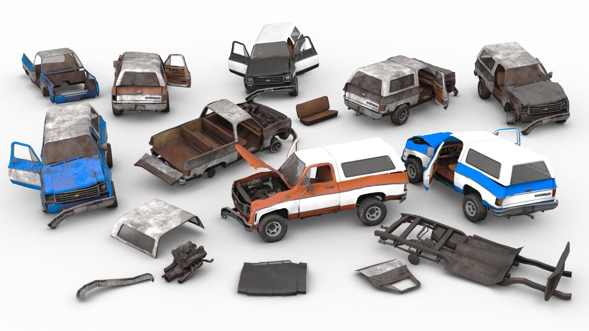 Crashed Chevrolet K5 Blazer 1975 Low-poly 3D model_1