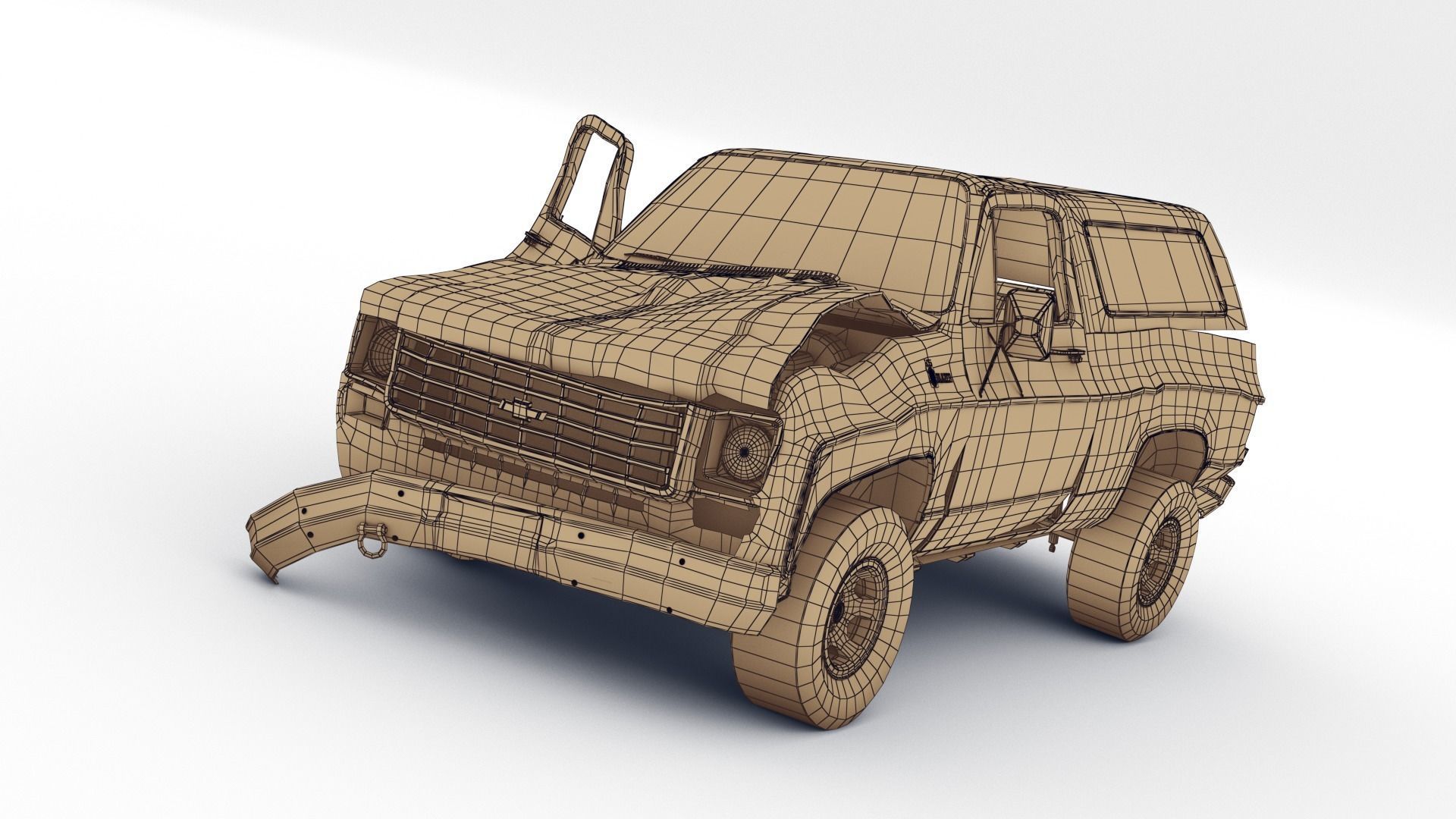 Crashed Chevrolet K5 Blazer 1975 Low-poly 3D model_16