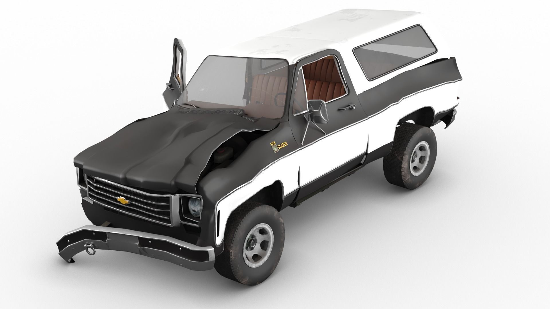 Crashed Chevrolet K5 Blazer 1975 Low-poly 3D model_7