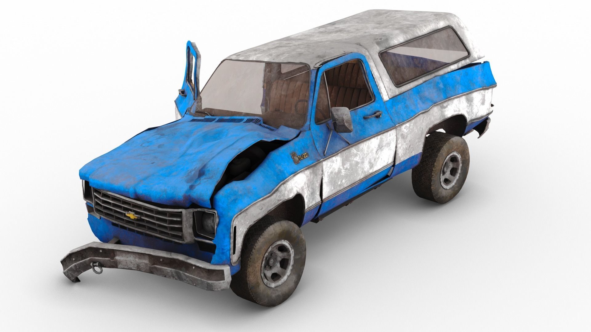 Crashed Chevrolet K5 Blazer 1975 Low-poly 3D model_4