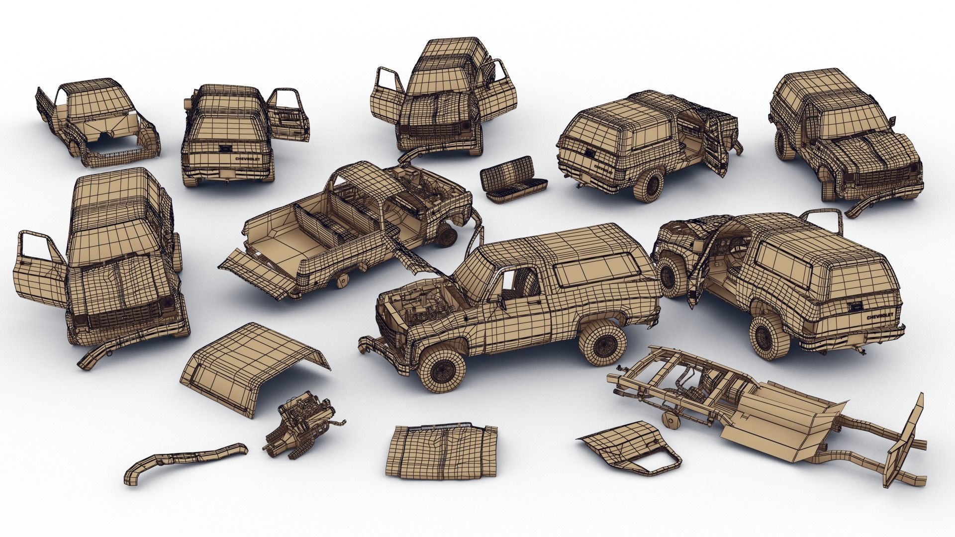 Crashed Chevrolet K5 Blazer 1975 Low-poly 3D model_25