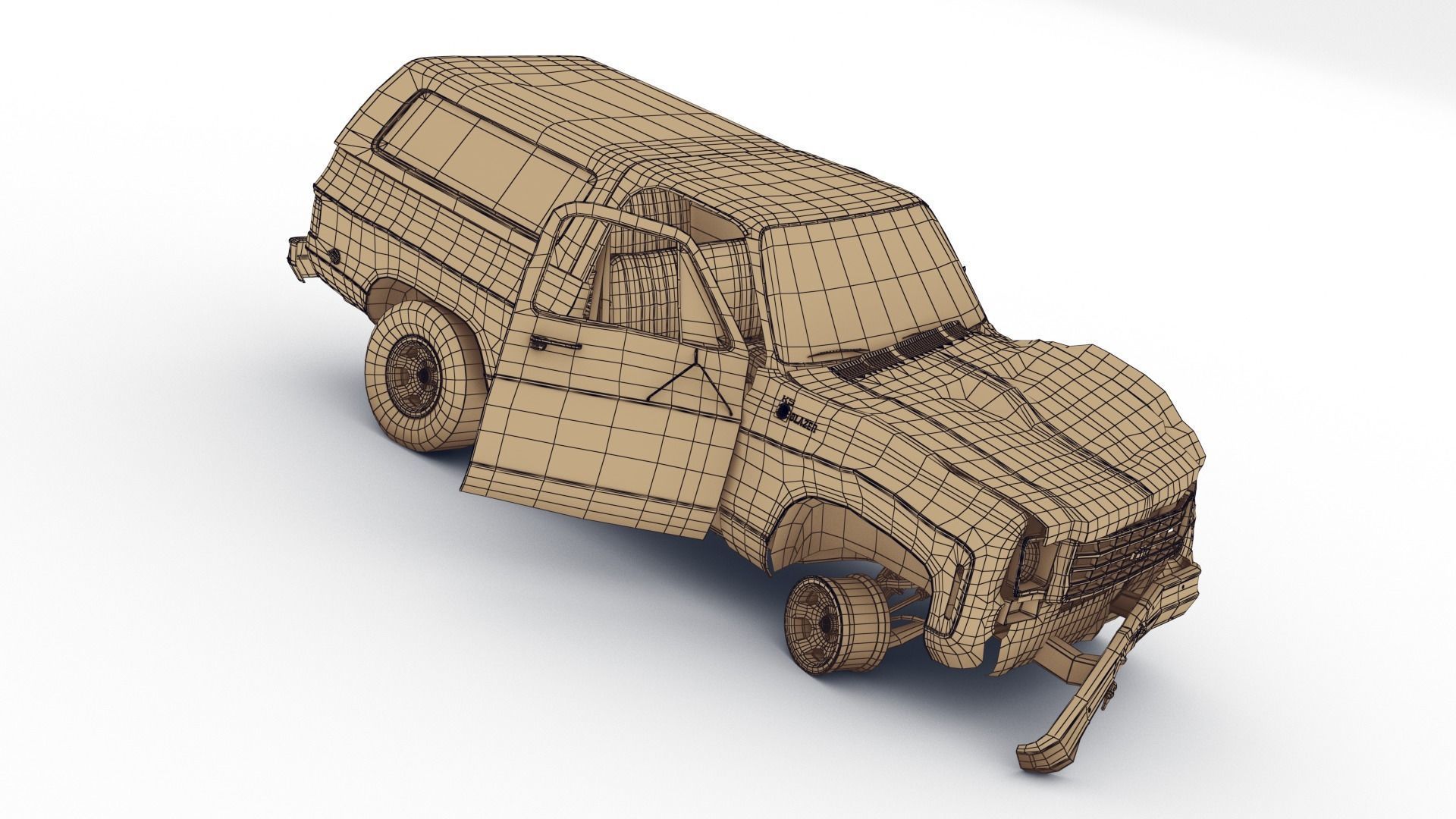 Crashed Chevrolet K5 Blazer 1975 Low-poly 3D model_17