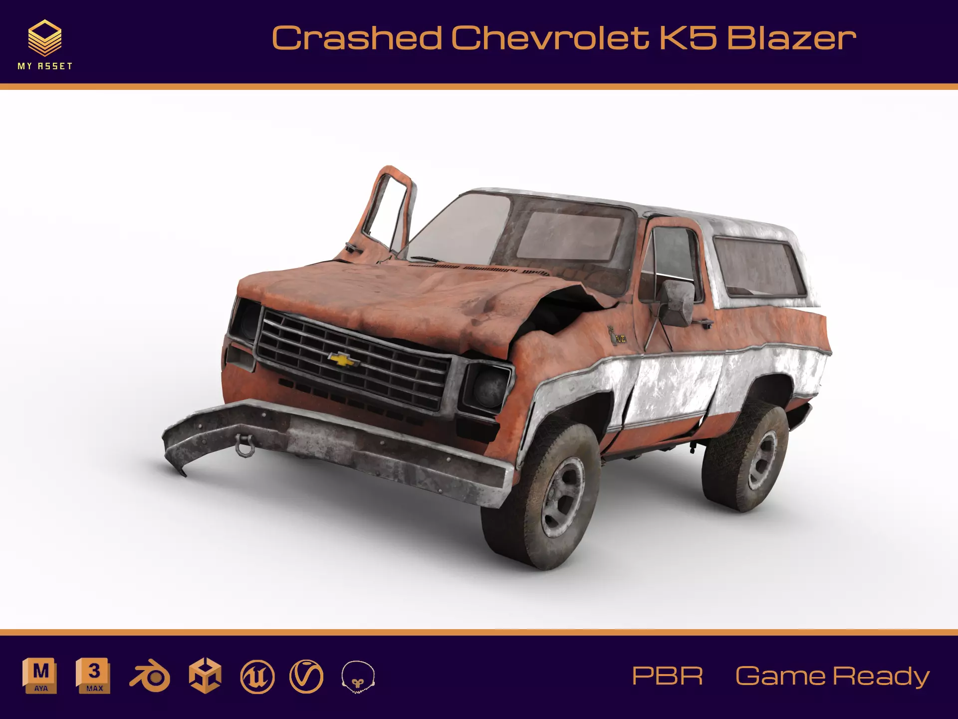 Crashed Chevrolet K5 Blazer 1975 Low-poly 3D model_0