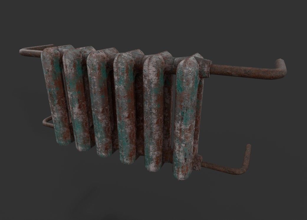 Old Cast Metal Radiator - Low Poly - Game Ready PBR 3D Model Low-poly 3D model_2