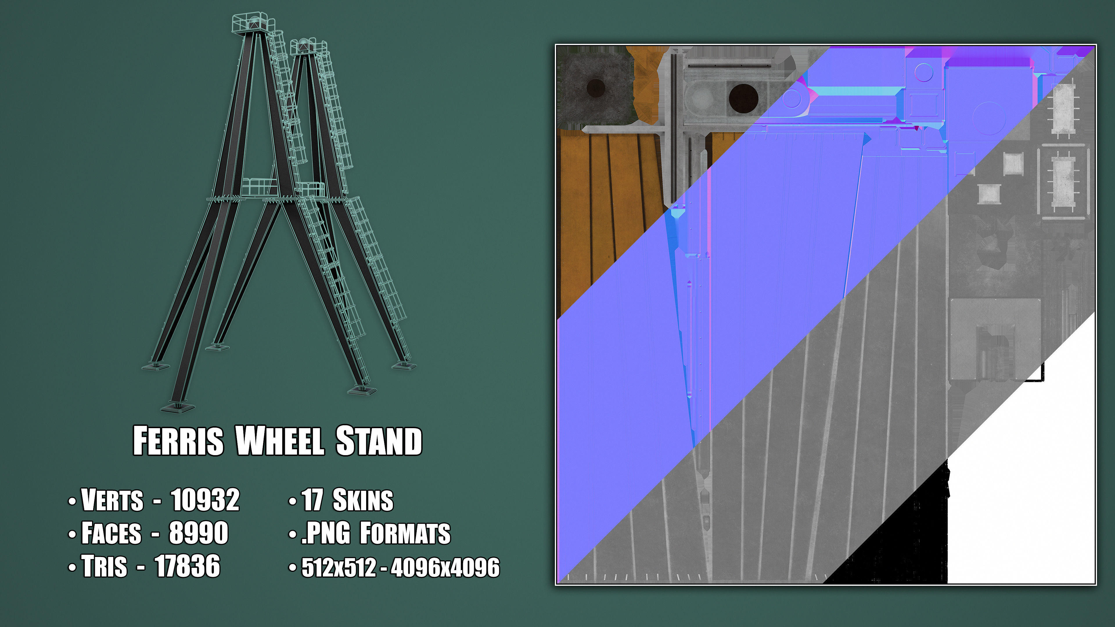 Painted Ferris Wheel Low-poly 3D model_4