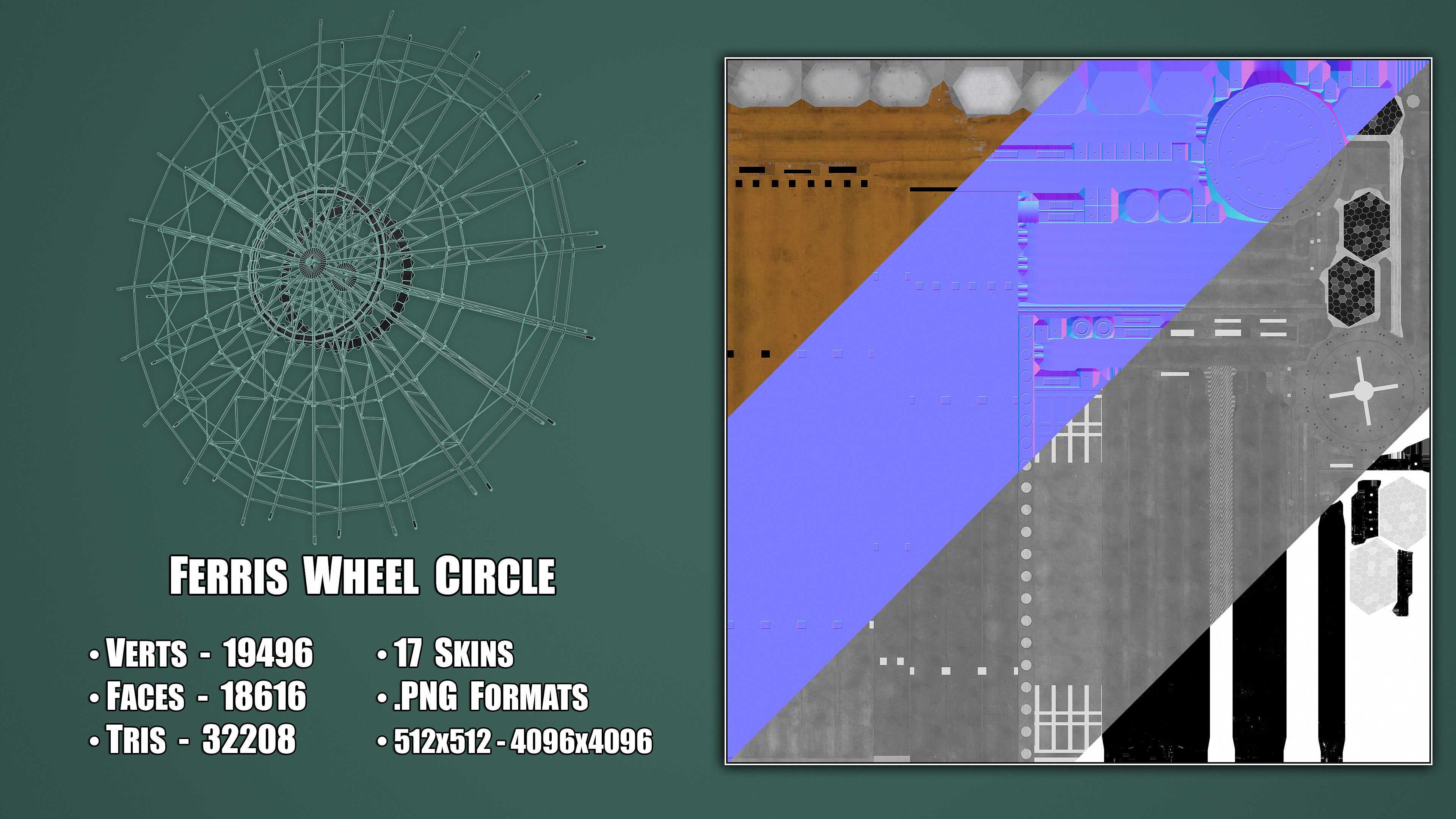 Painted Ferris Wheel Low-poly 3D model_5