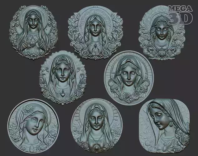 Mother Mary Pendant basrelief Pack 240521 3D Model Collection