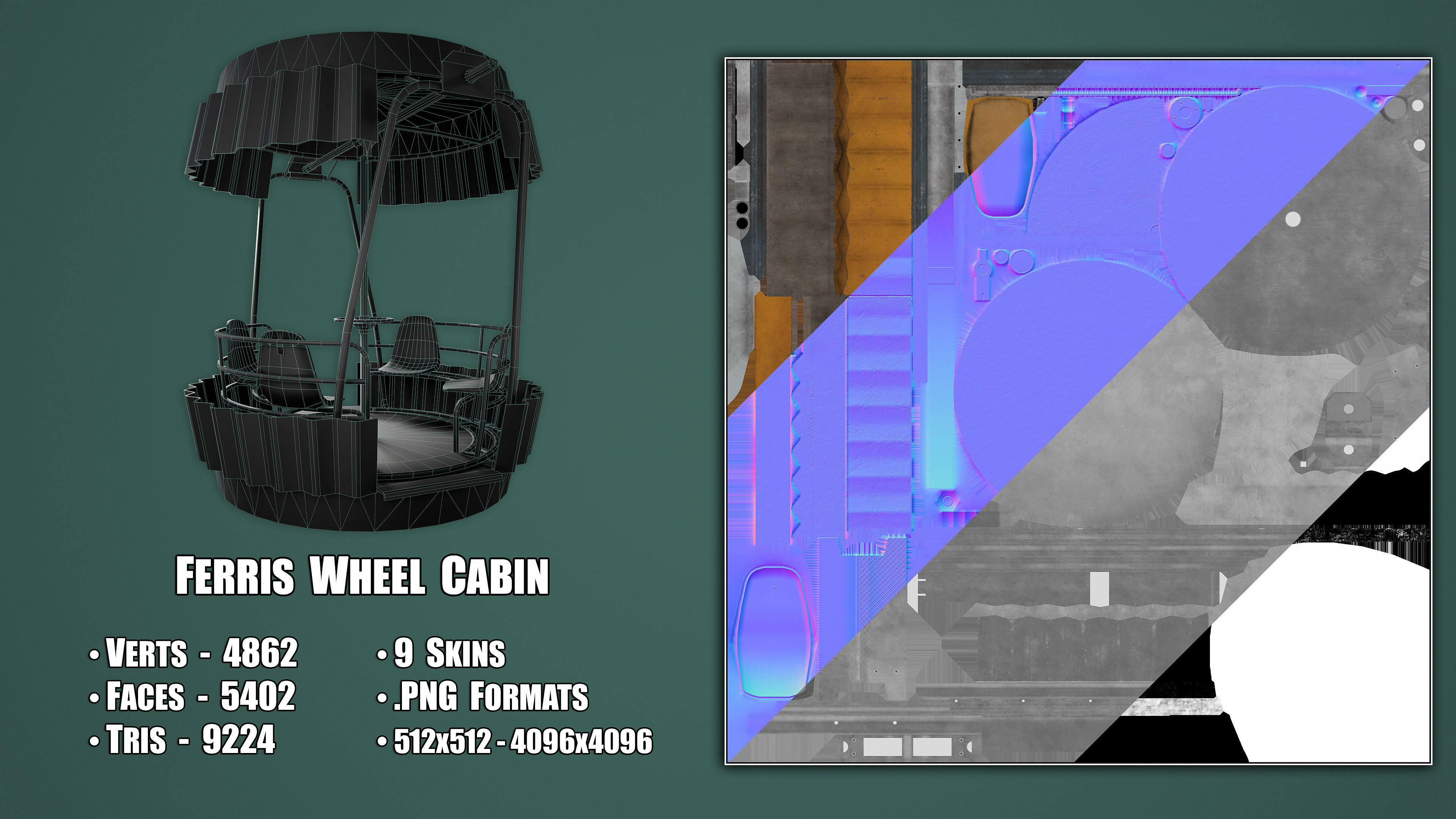 Painted Ferris Wheel Cabin Low-poly 3D model_3