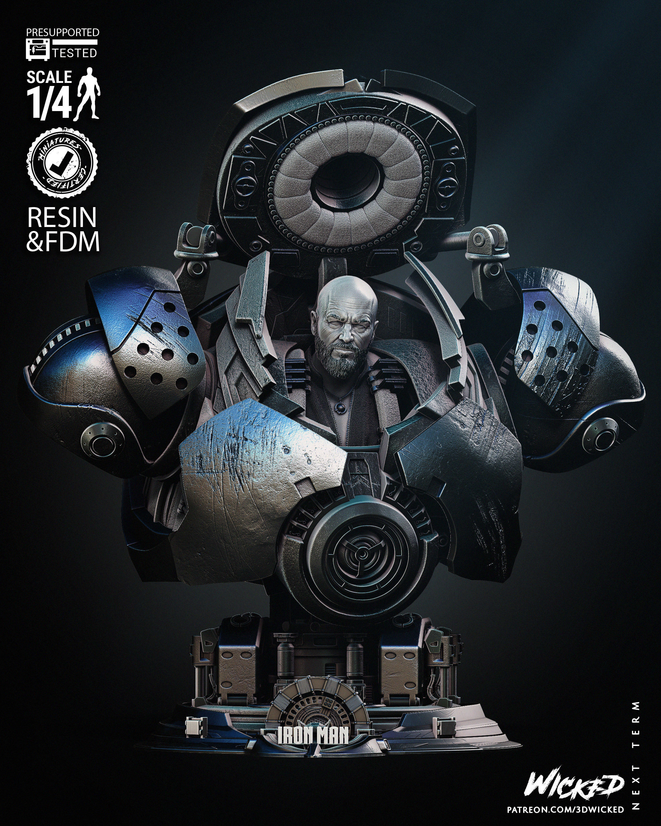 Wicked Marvel Iron Monger Bust Tested for 3D printing 3D print model_19