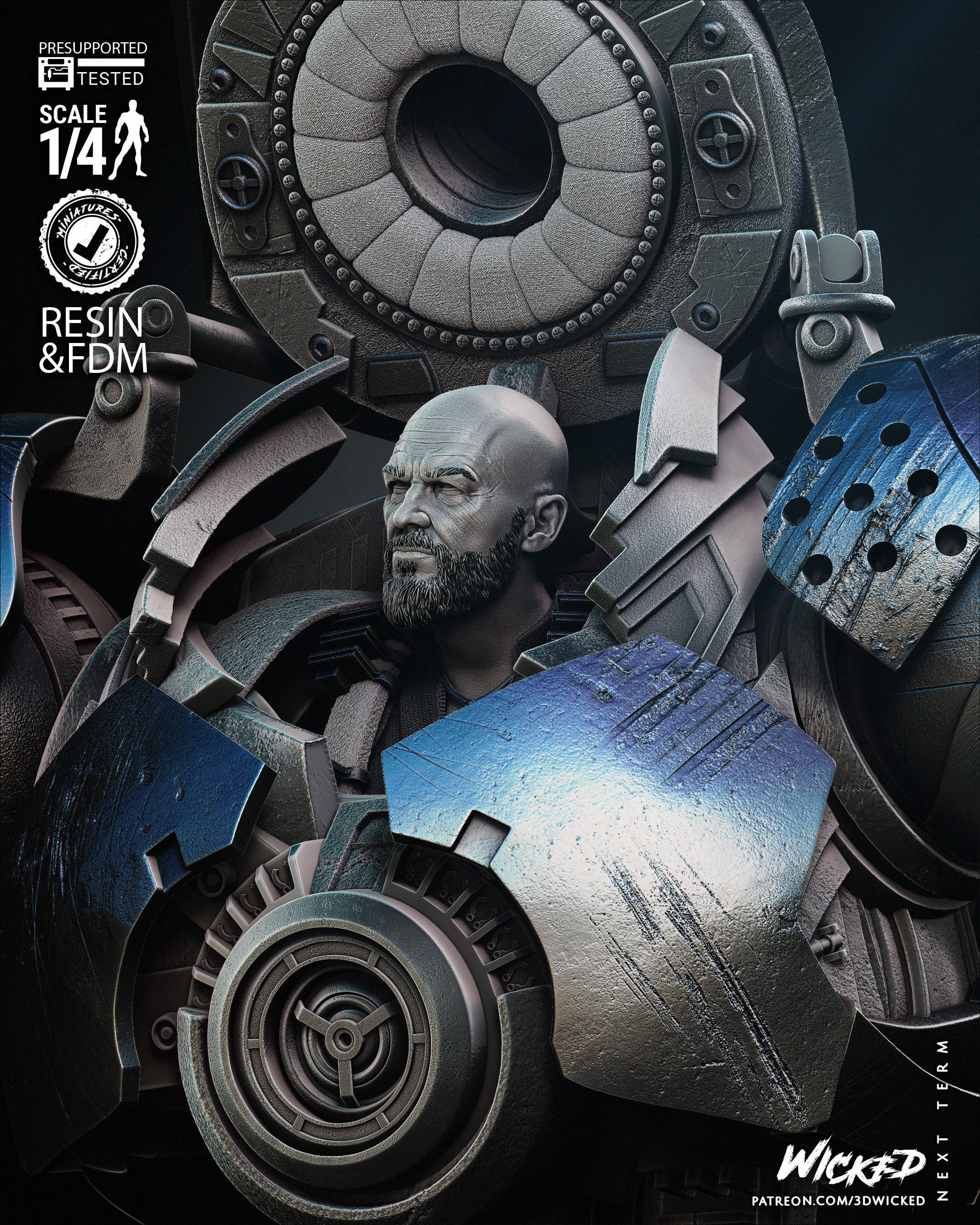 Wicked Marvel Iron Monger Bust Tested for 3D printing 3D print model_11