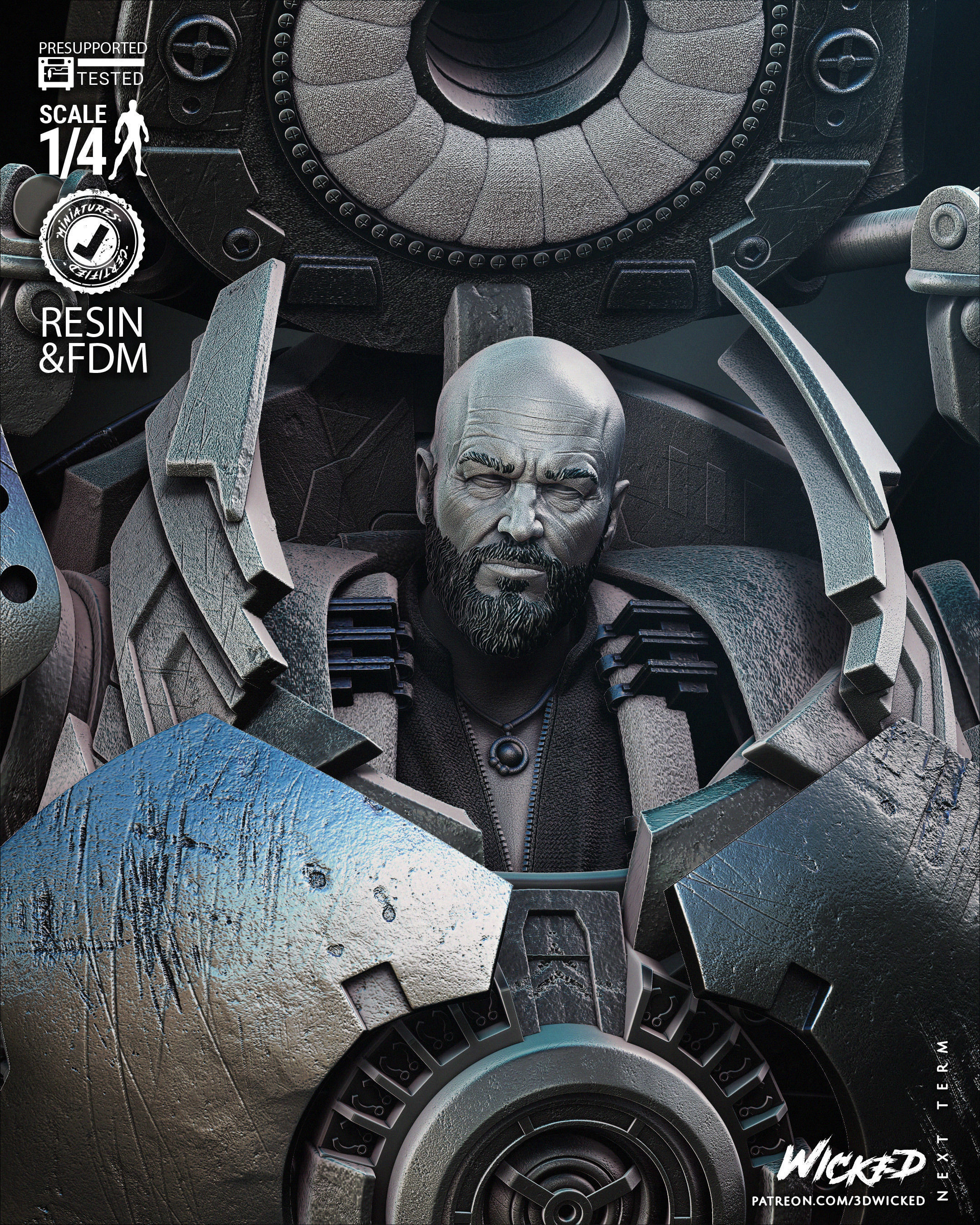 Wicked Marvel Iron Monger Bust Tested for 3D printing 3D print model_3