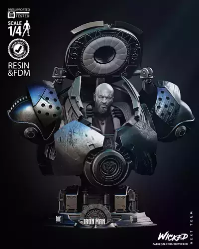 Wicked Marvel Iron Monger Bust Tested for 3D printing 3D print model