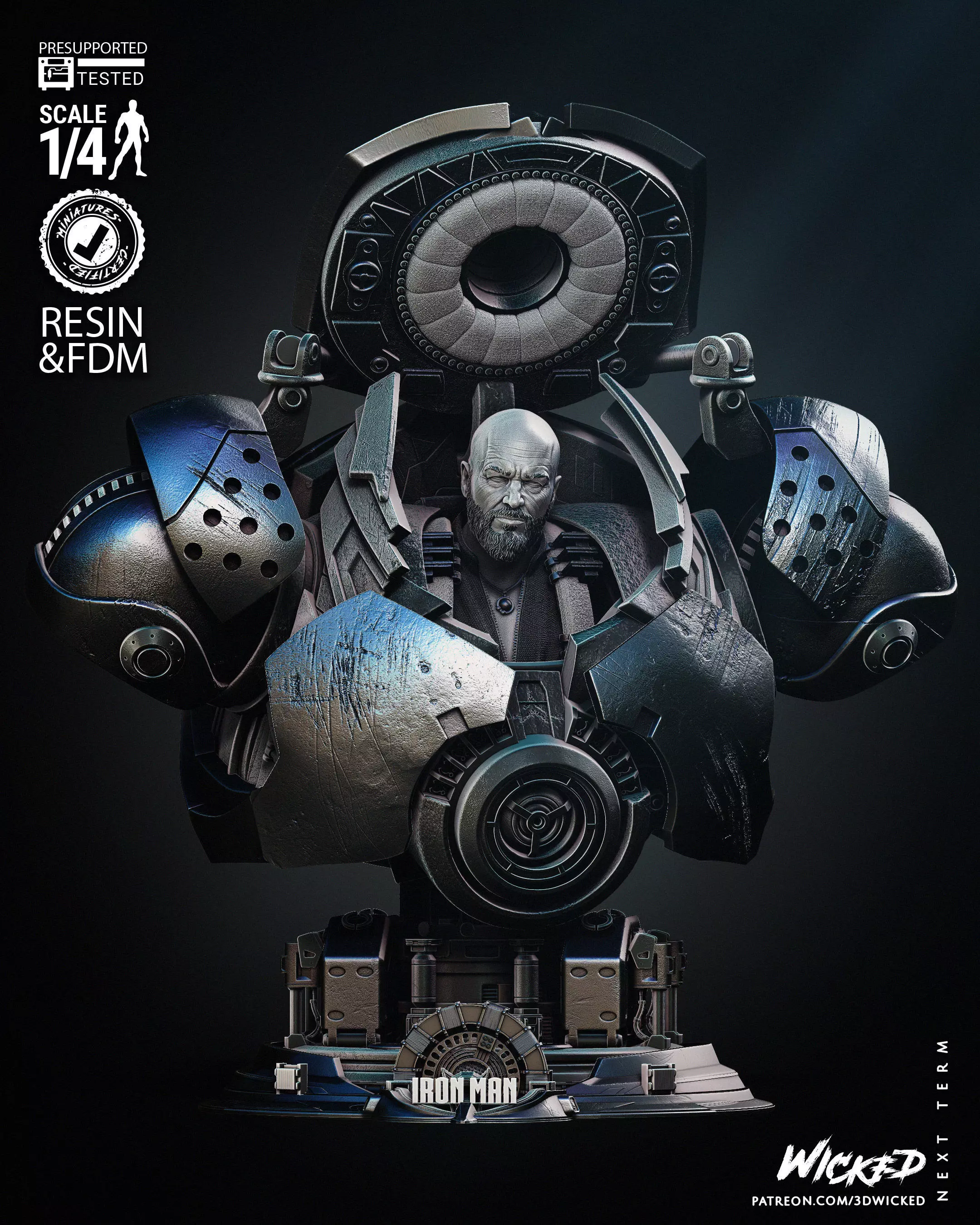 Wicked Marvel Iron Monger Bust Tested for 3D printing 3D print model_0