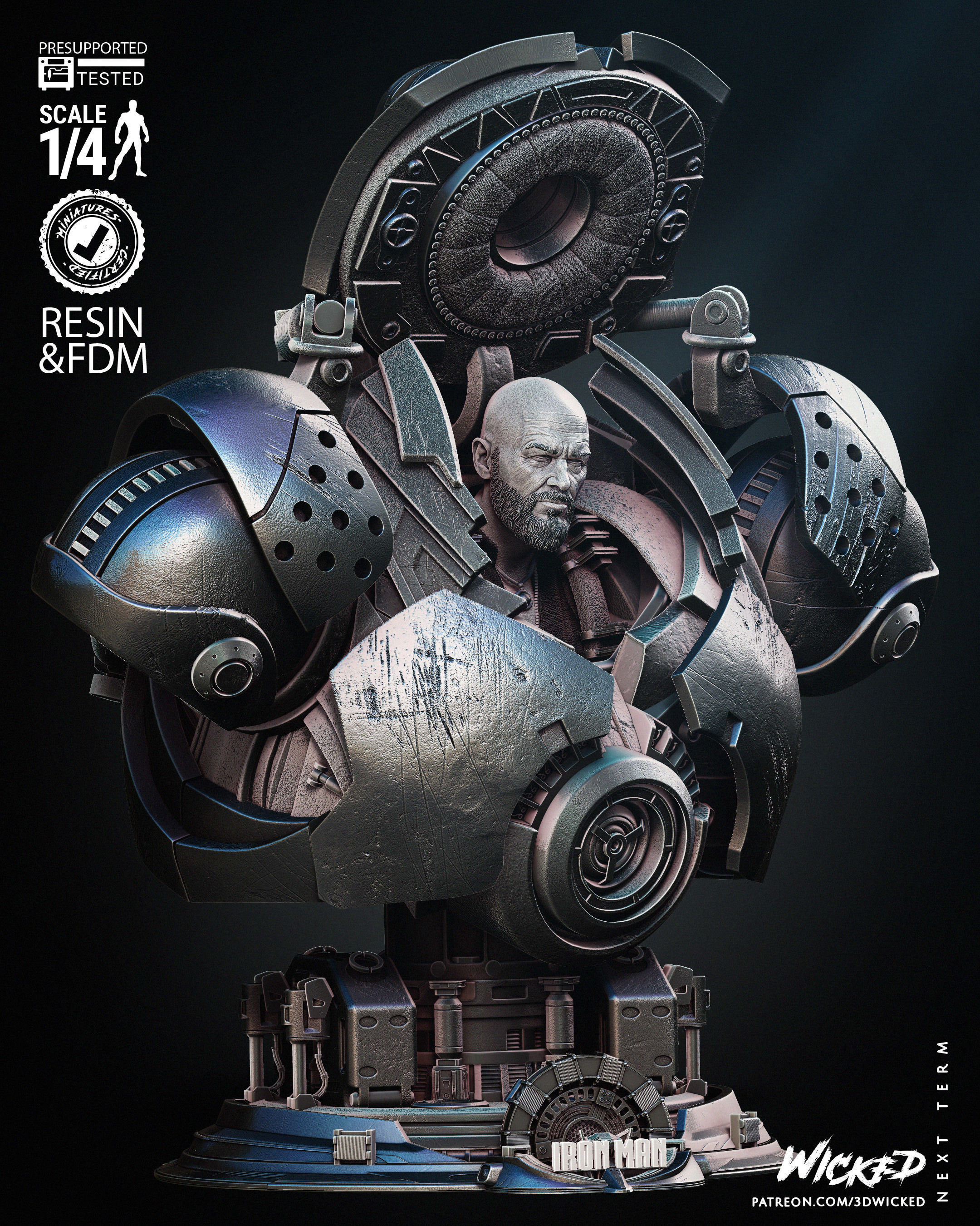 Wicked Marvel Iron Monger Bust Tested for 3D printing 3D print model_31