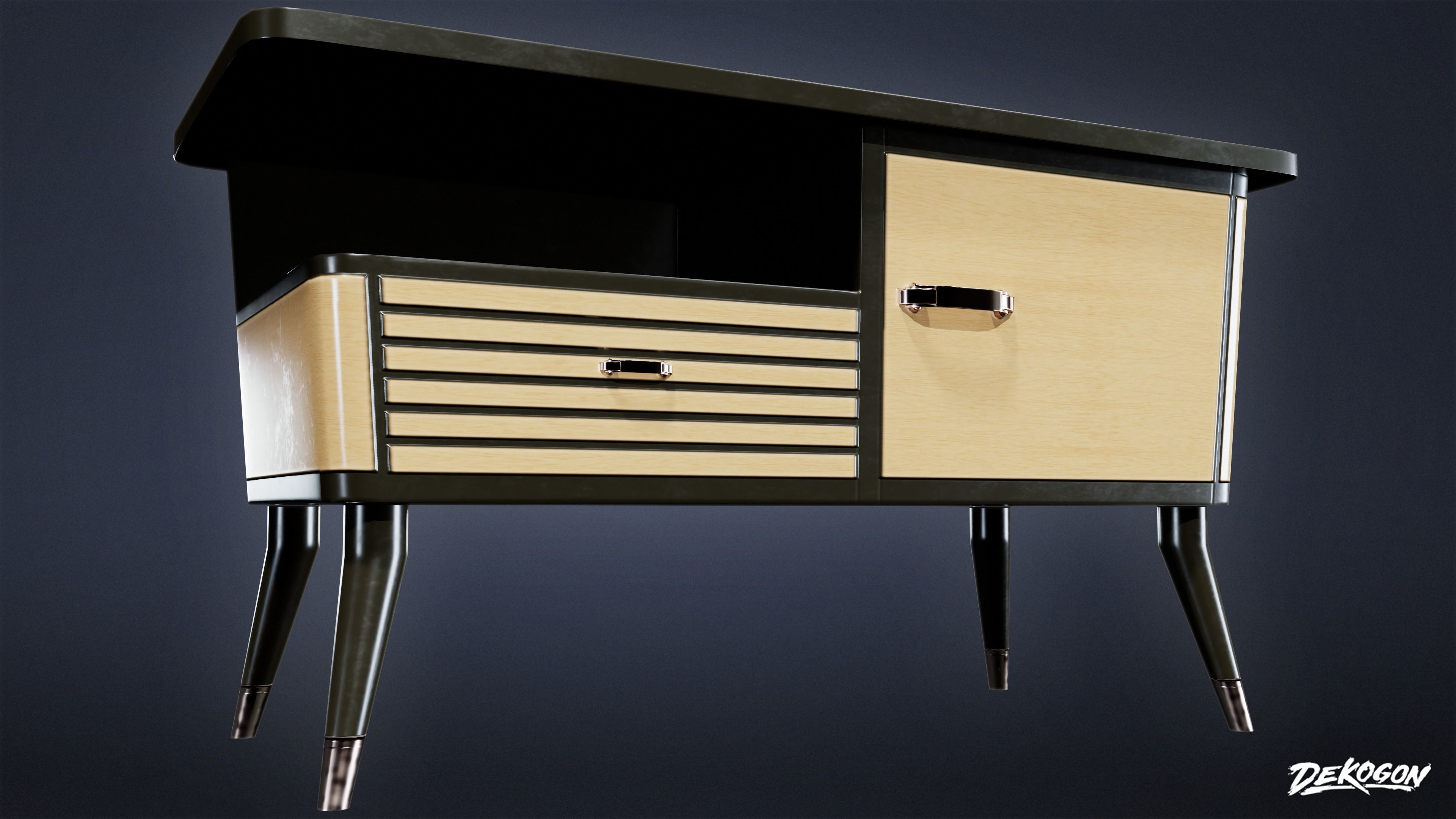 ART DECO - Side Table 01 - LOW POLY Low-poly 3D model_6